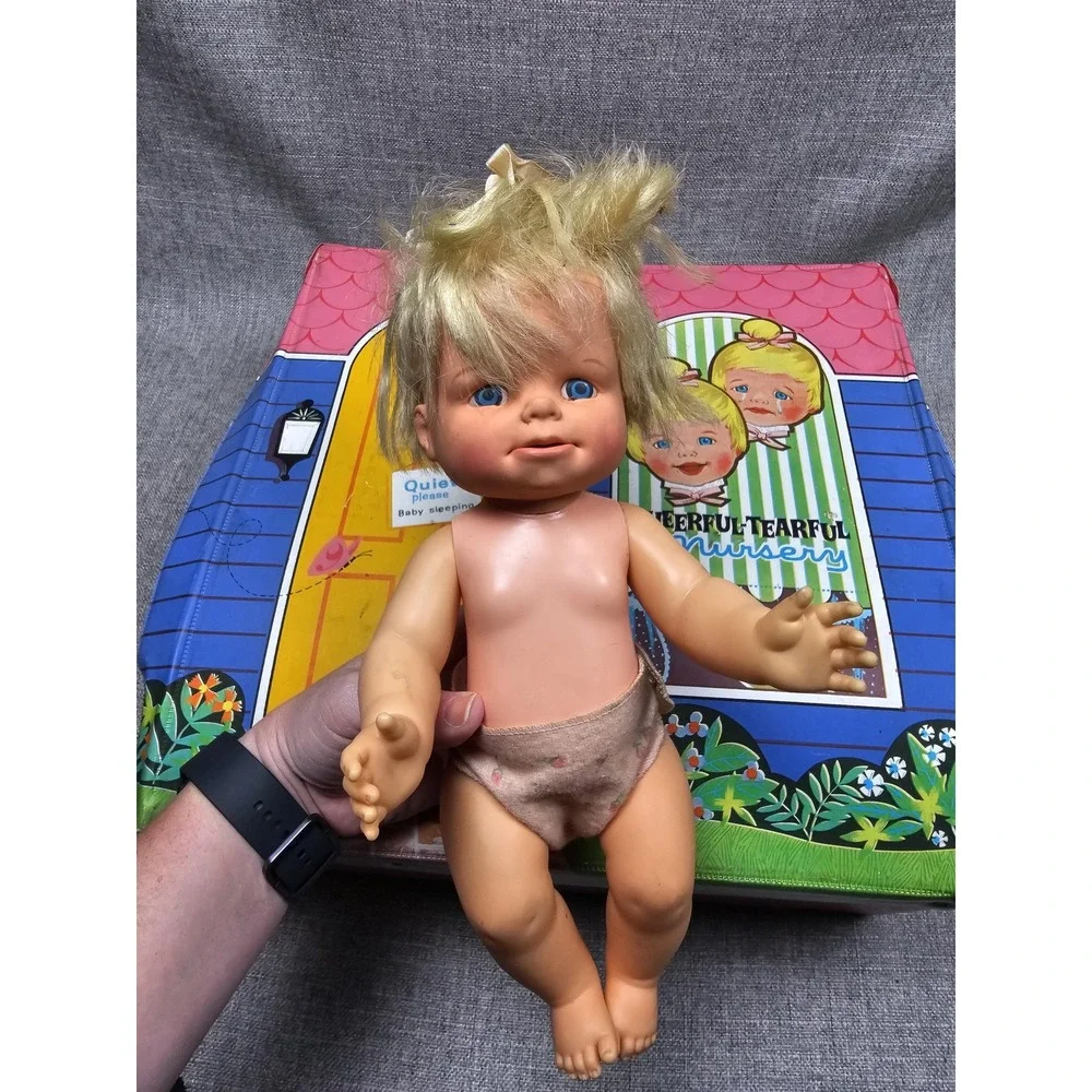 Mattel Cheerful Tearful Nursery Baby Doll Playset Case Bed Chair 1965 Vintage